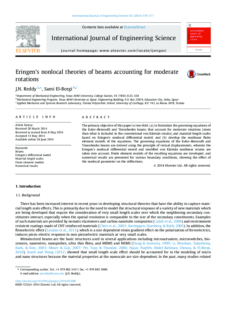 Eringen’s nonlocal theories of beams accounting for moderate rotations