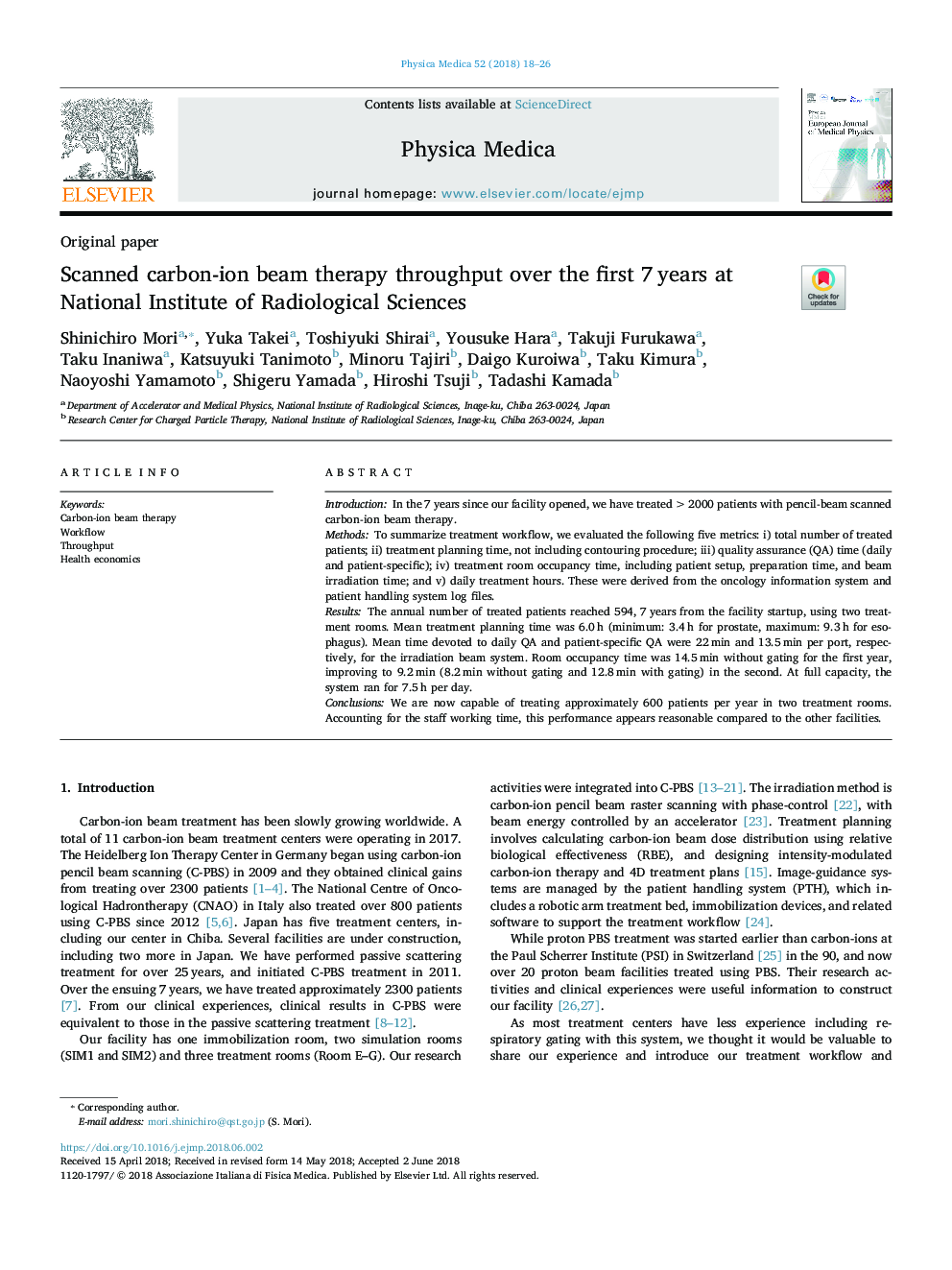 Scanned carbon-ion beam therapy throughput over the first 7â¯years at National Institute of Radiological Sciences