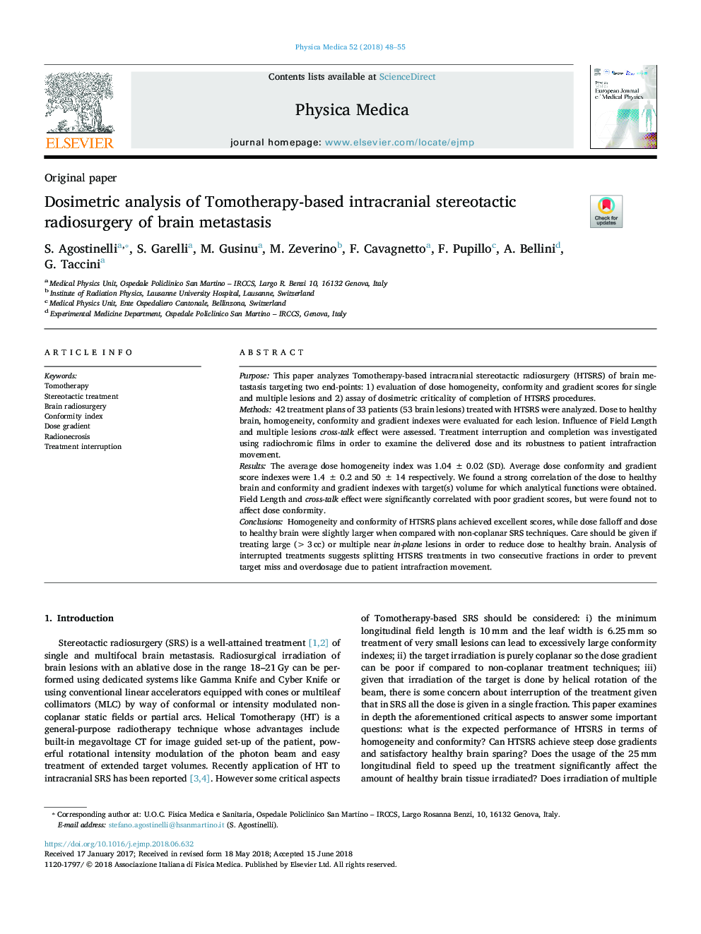 Dosimetric analysis of Tomotherapy-based intracranial stereotactic radiosurgery of brain metastasis