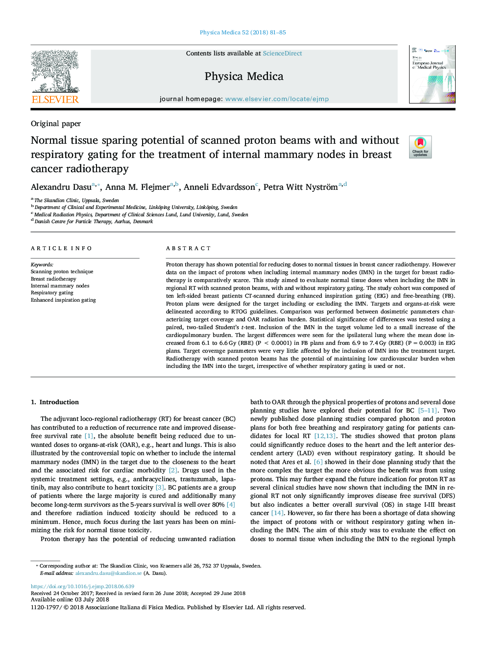 Normal tissue sparing potential of scanned proton beams with and without respiratory gating for the treatment of internal mammary nodes in breast cancer radiotherapy