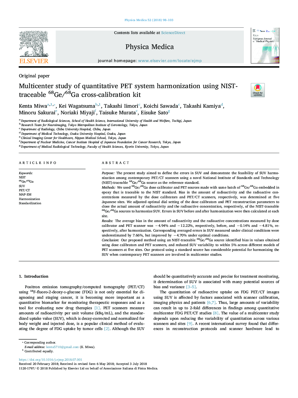 Multicenter study of quantitative PET system harmonization using NIST-traceable 68Ge/68Ga cross-calibration kit