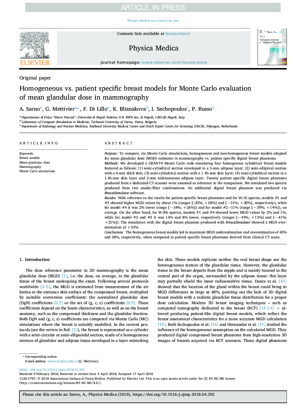 Homogeneous vs. patient specific breast models for Monte Carlo evaluation of mean glandular dose in mammography