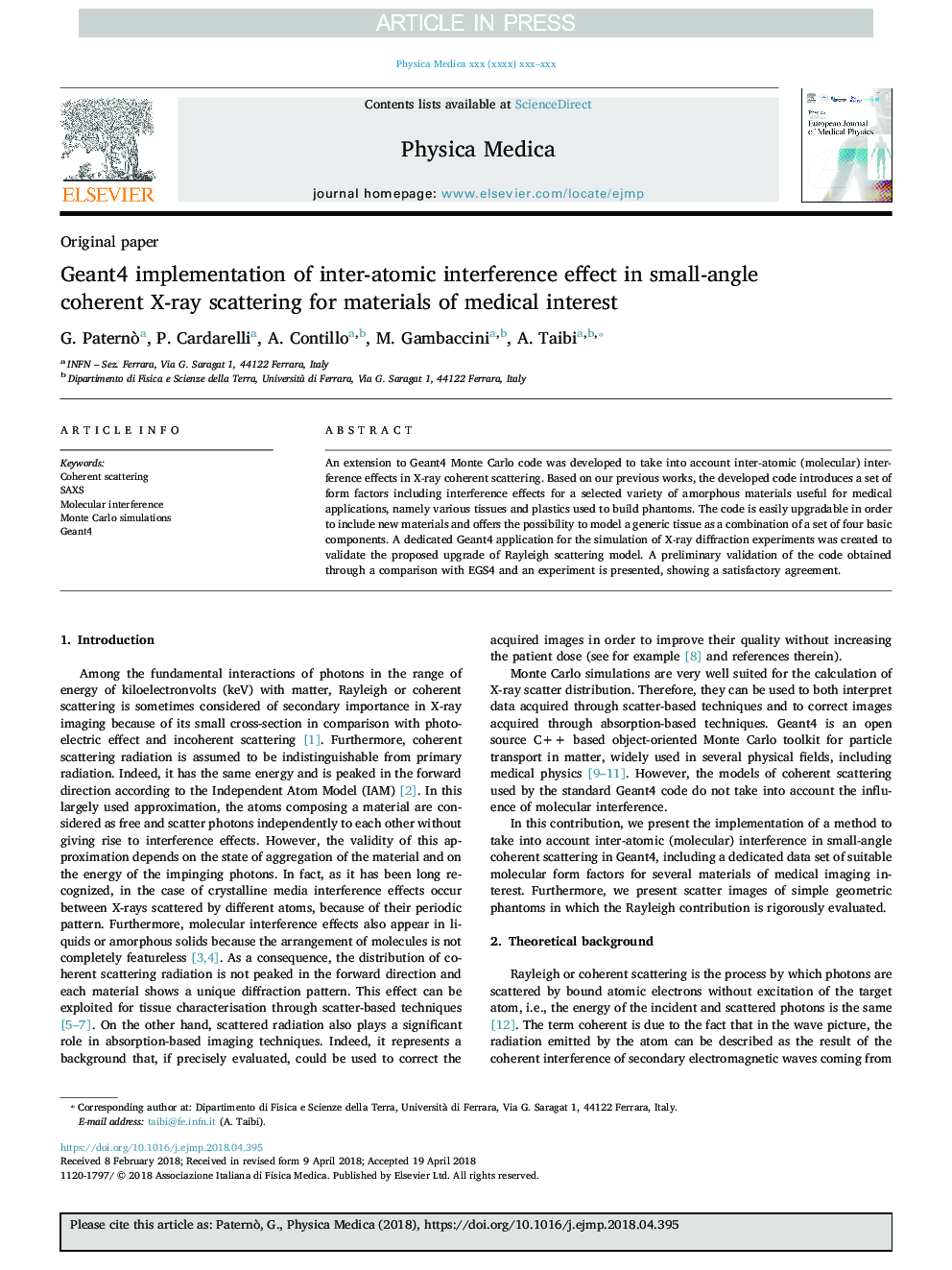 Geant4 implementation of inter-atomic interference effect in small-angle coherent X-ray scattering for materials of medical interest