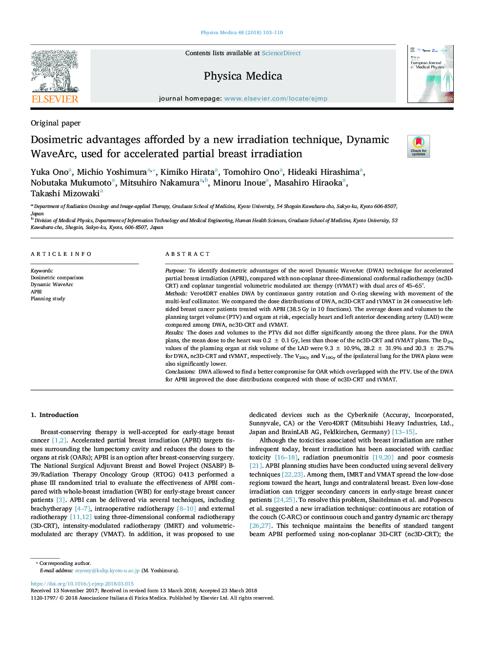 Dosimetric advantages afforded by a new irradiation technique, Dynamic WaveArc, used for accelerated partial breast irradiation