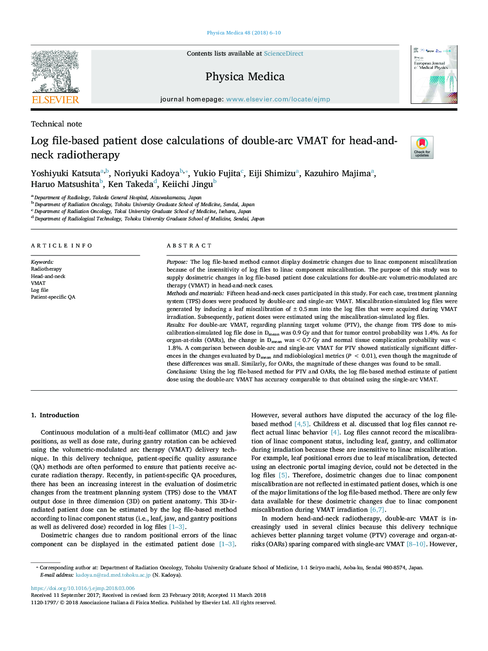 Log file-based patient dose calculations of double-arc VMAT for head-and-neck radiotherapy