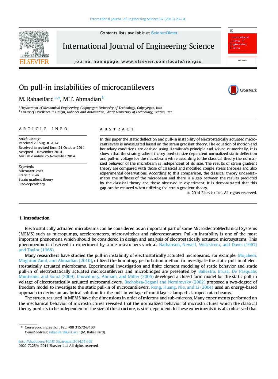 On pull-in instabilities of microcantilevers