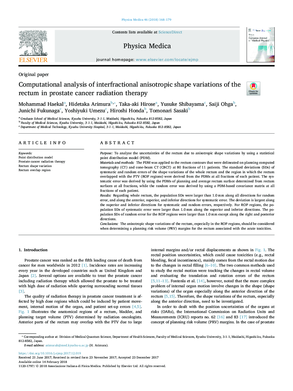 Computational analysis of interfractional anisotropic shape variations of the rectum in prostate cancer radiation therapy