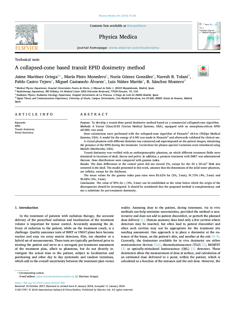 A collapsed-cone based transit EPID dosimetry method