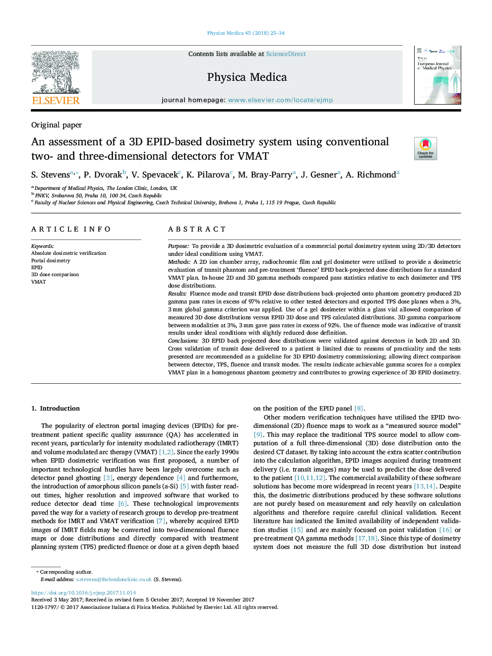 An assessment of a 3D EPID-based dosimetry system using conventional two- and three-dimensional detectors for VMAT