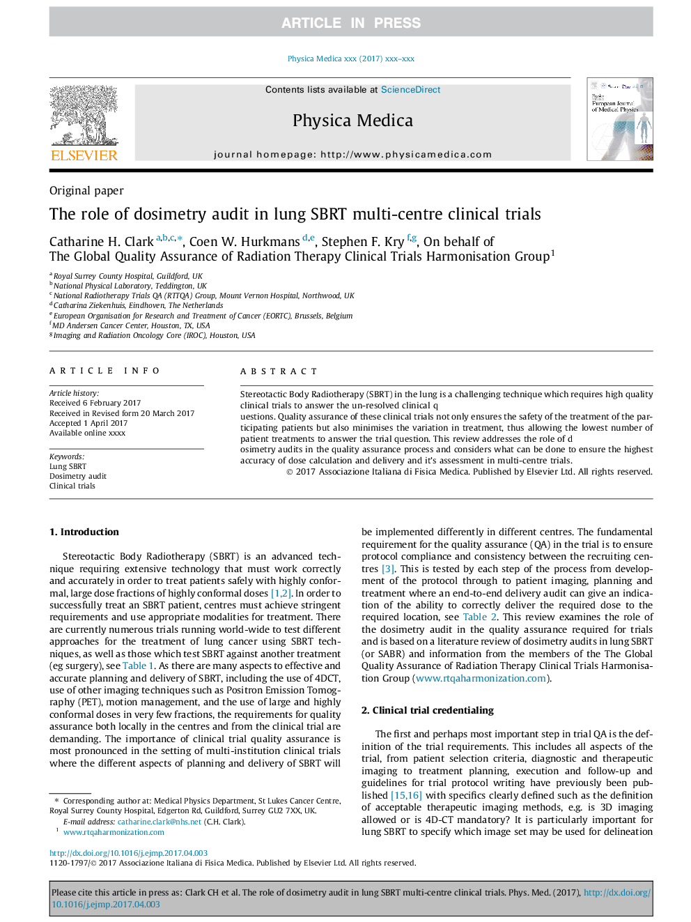 The role of dosimetry audit in lung SBRT multi-centre clinical trials