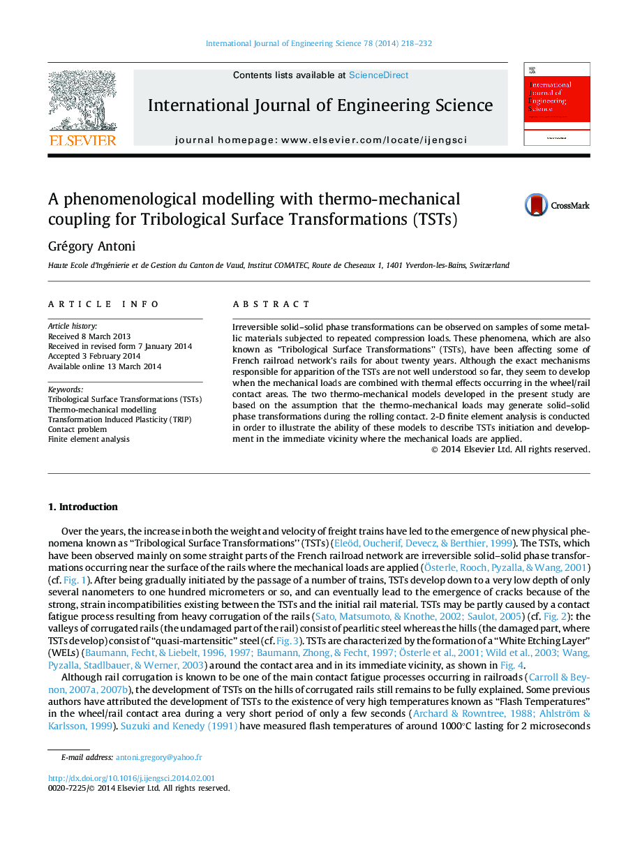 A phenomenological modelling with thermo-mechanical coupling for Tribological Surface Transformations (TSTs)