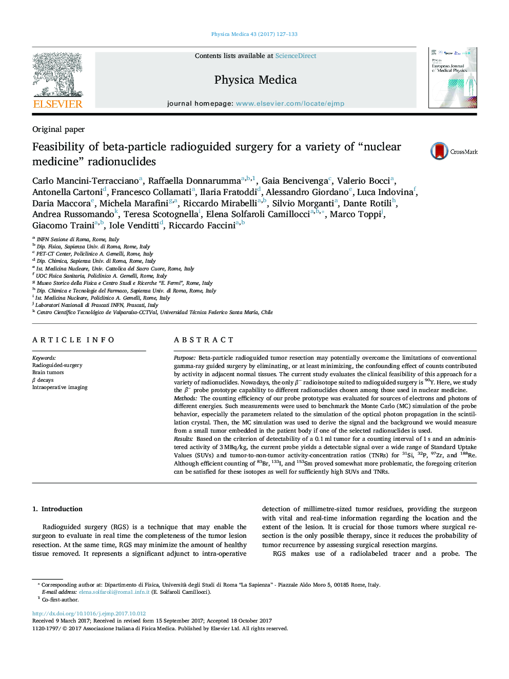 Feasibility of beta-particle radioguided surgery for a variety of “nuclear medicine” radionuclides