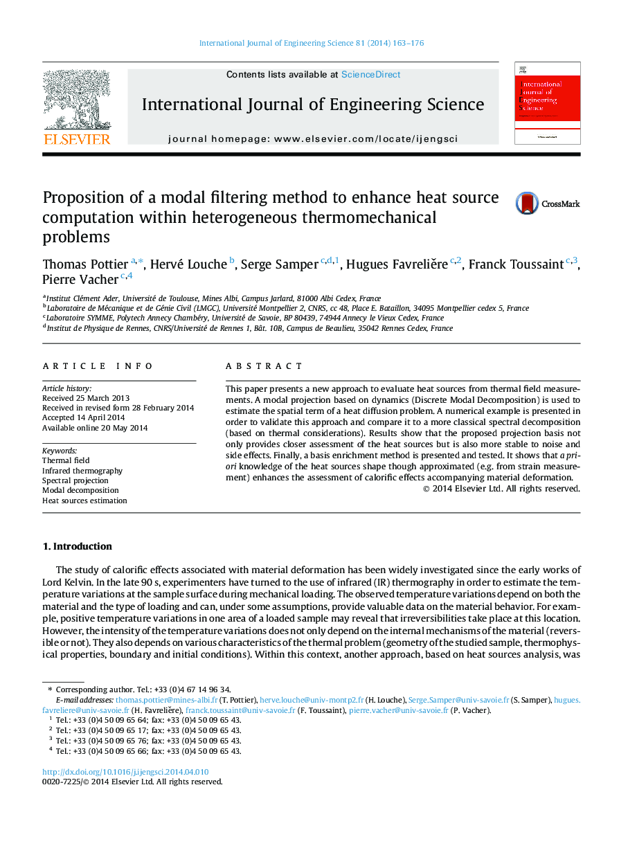 Proposition of a modal filtering method to enhance heat source computation within heterogeneous thermomechanical problems