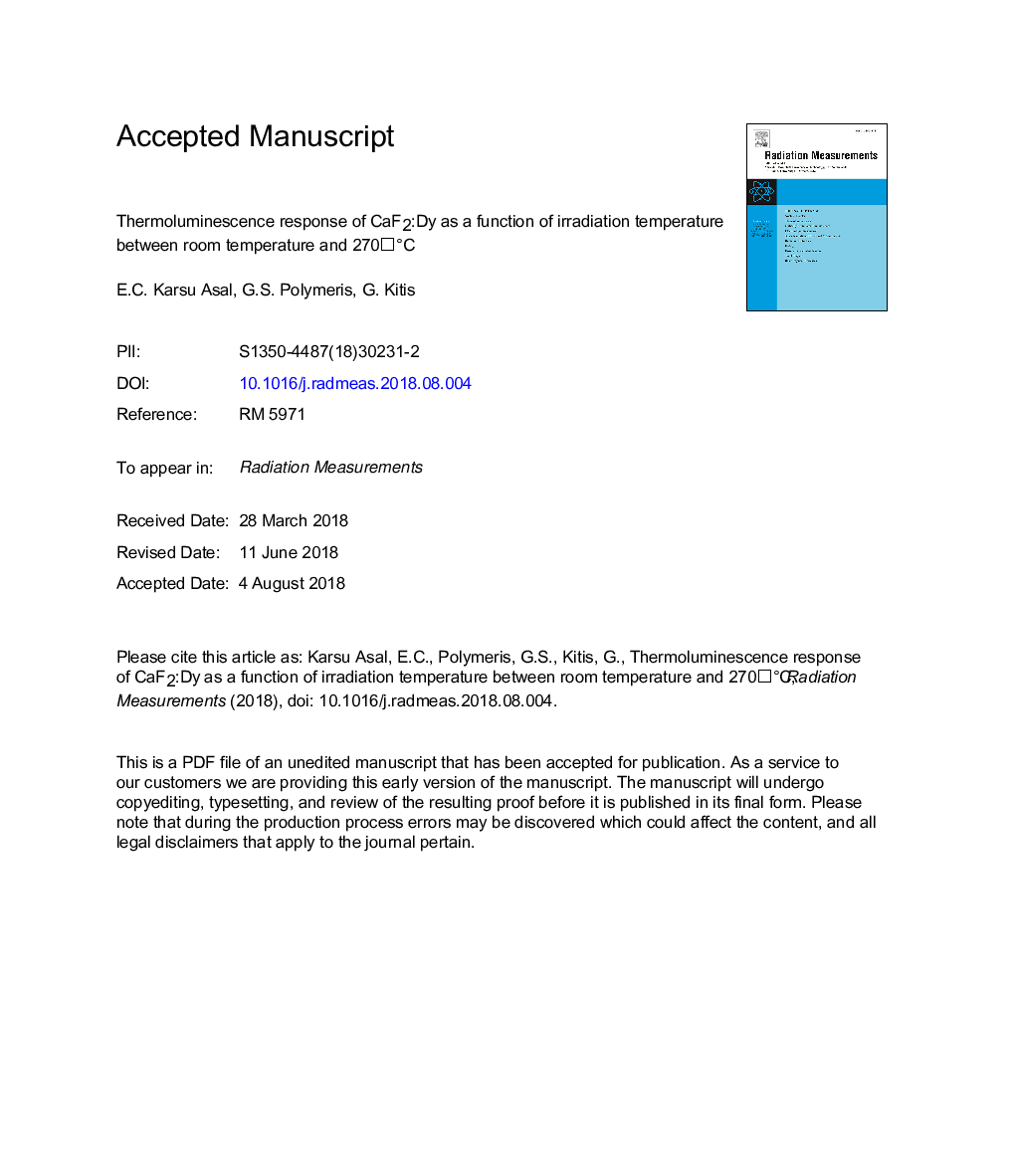 Thermoluminescence response of CaF2:Dy as a function of irradiation temperature between room temperature and 270â¯Â°C