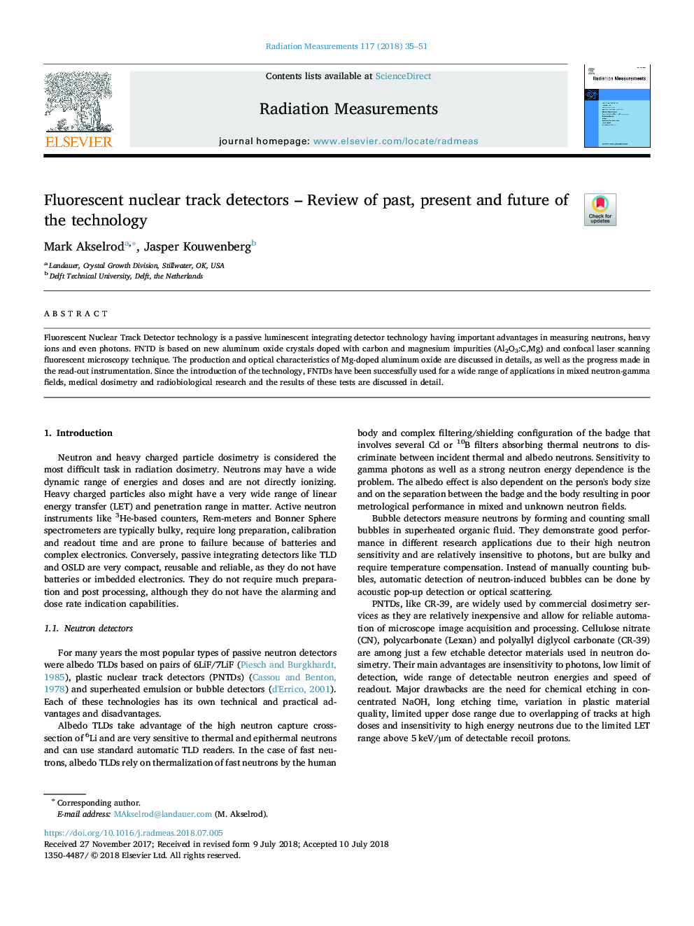 Fluorescent nuclear track detectors - Review of past, present and future of the technology