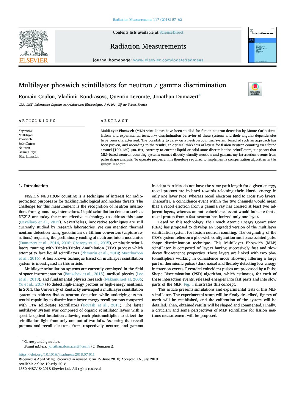 Multilayer phoswich scintillators for neutron / gamma discrimination
