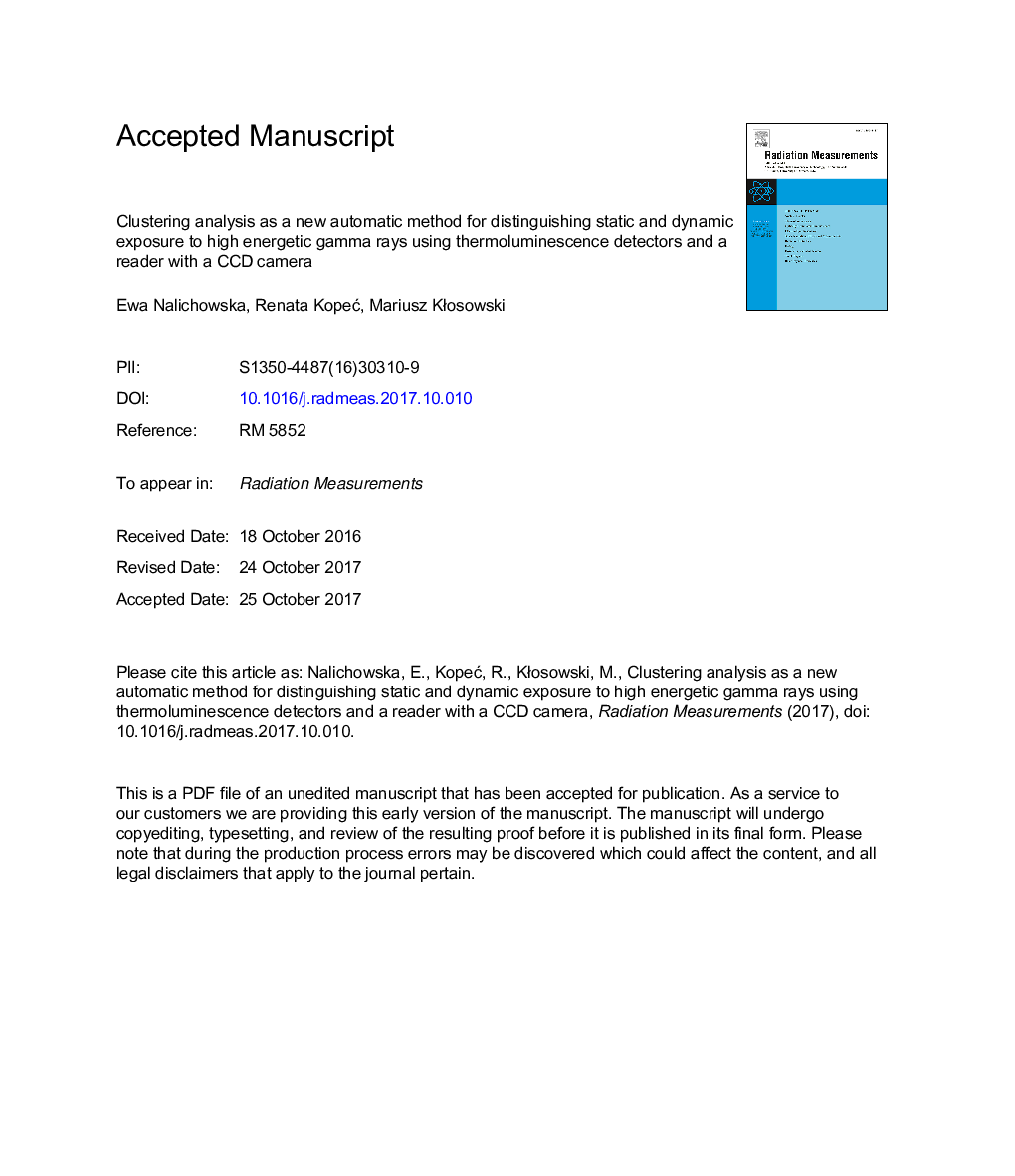 Clustering analysis as a new automatic method for distinguishing static and dynamic exposure to high energetic gamma rays using thermoluminescence detectors and a reader with a CCD camera