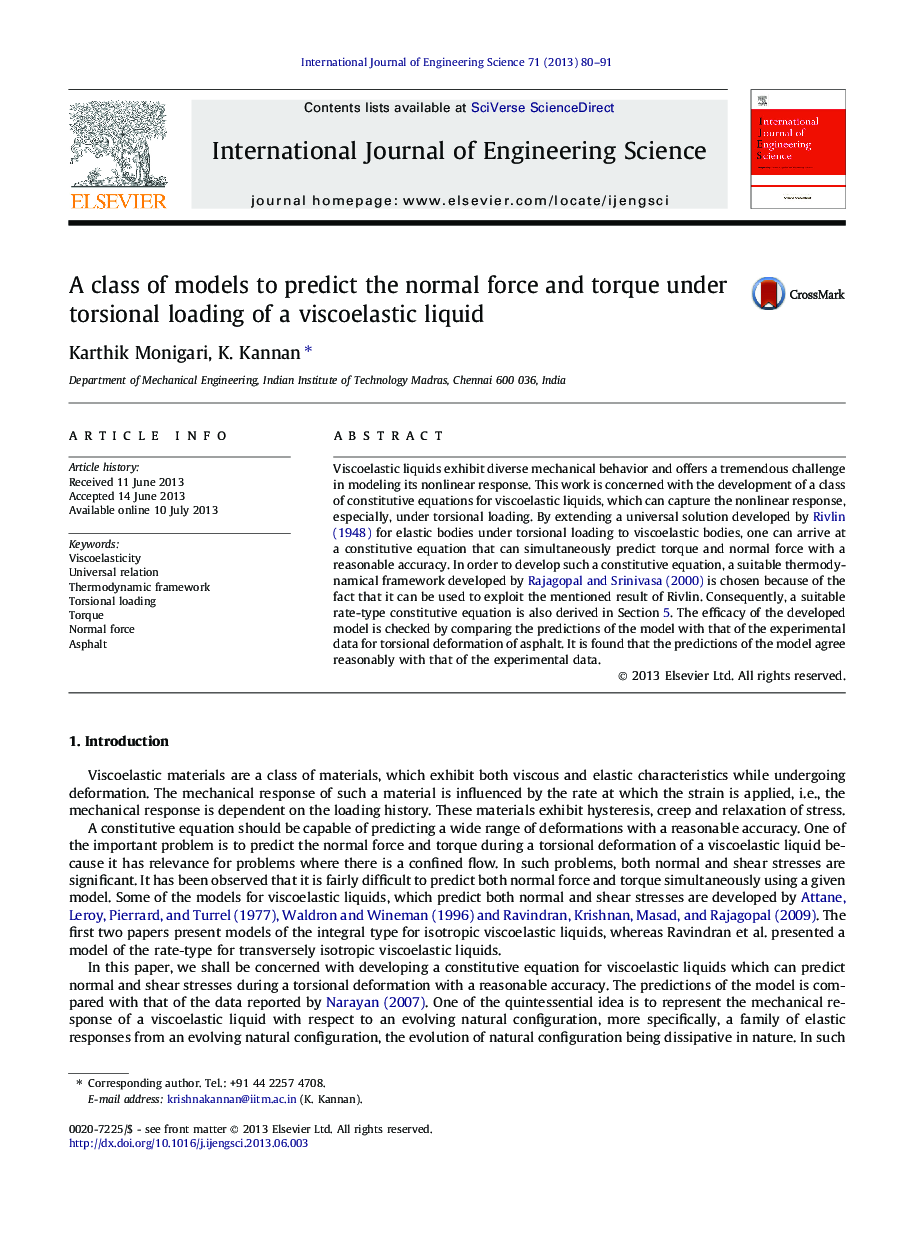 A class of models to predict the normal force and torque under torsional loading of a viscoelastic liquid