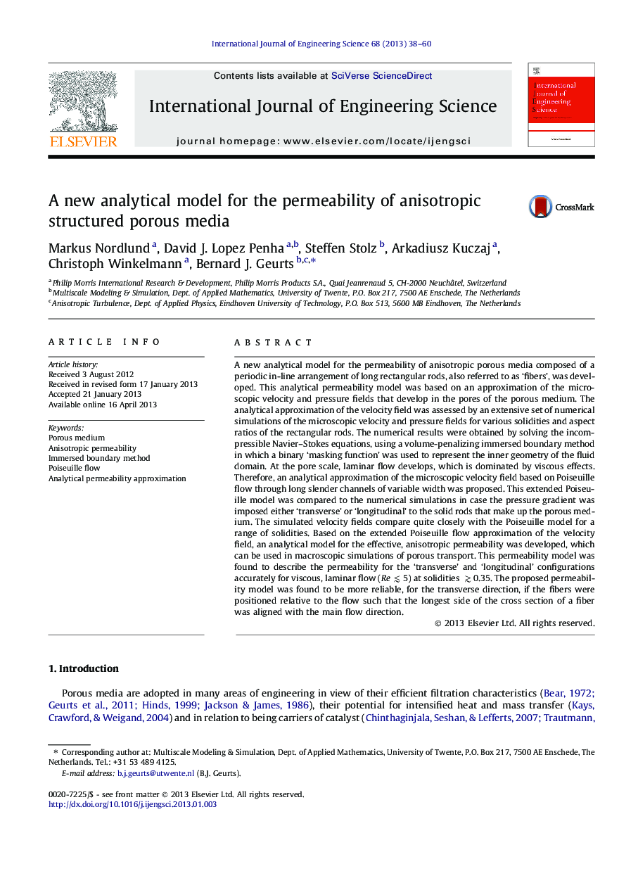 A new analytical model for the permeability of anisotropic structured porous media