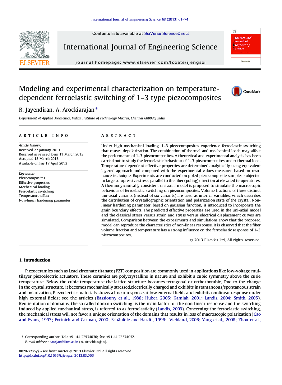 Modeling and experimental characterization on temperature-dependent ferroelastic switching of 1–3 type piezocomposites