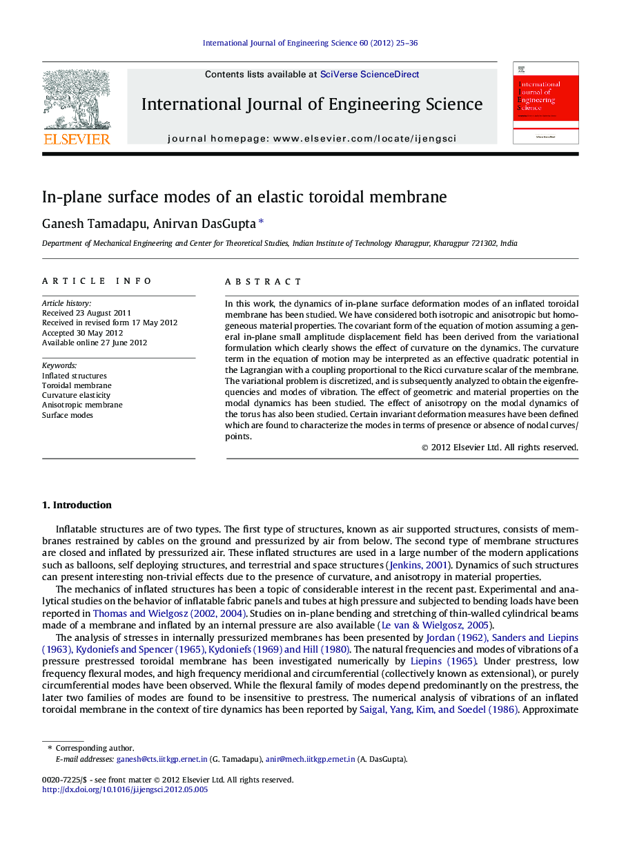 In-plane surface modes of an elastic toroidal membrane