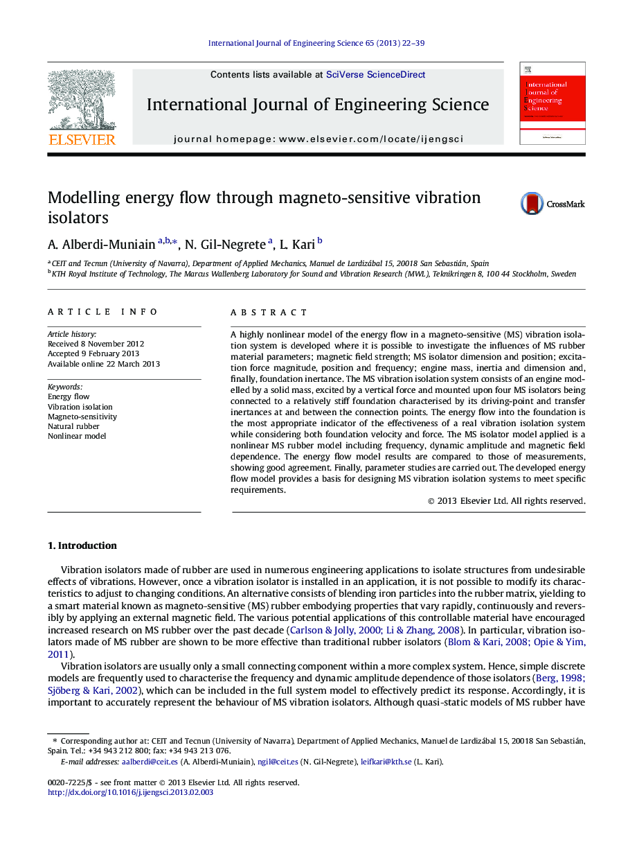 Modelling energy flow through magneto-sensitive vibration isolators