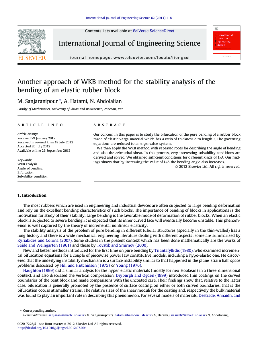 Another approach of WKB method for the stability analysis of the bending of an elastic rubber block