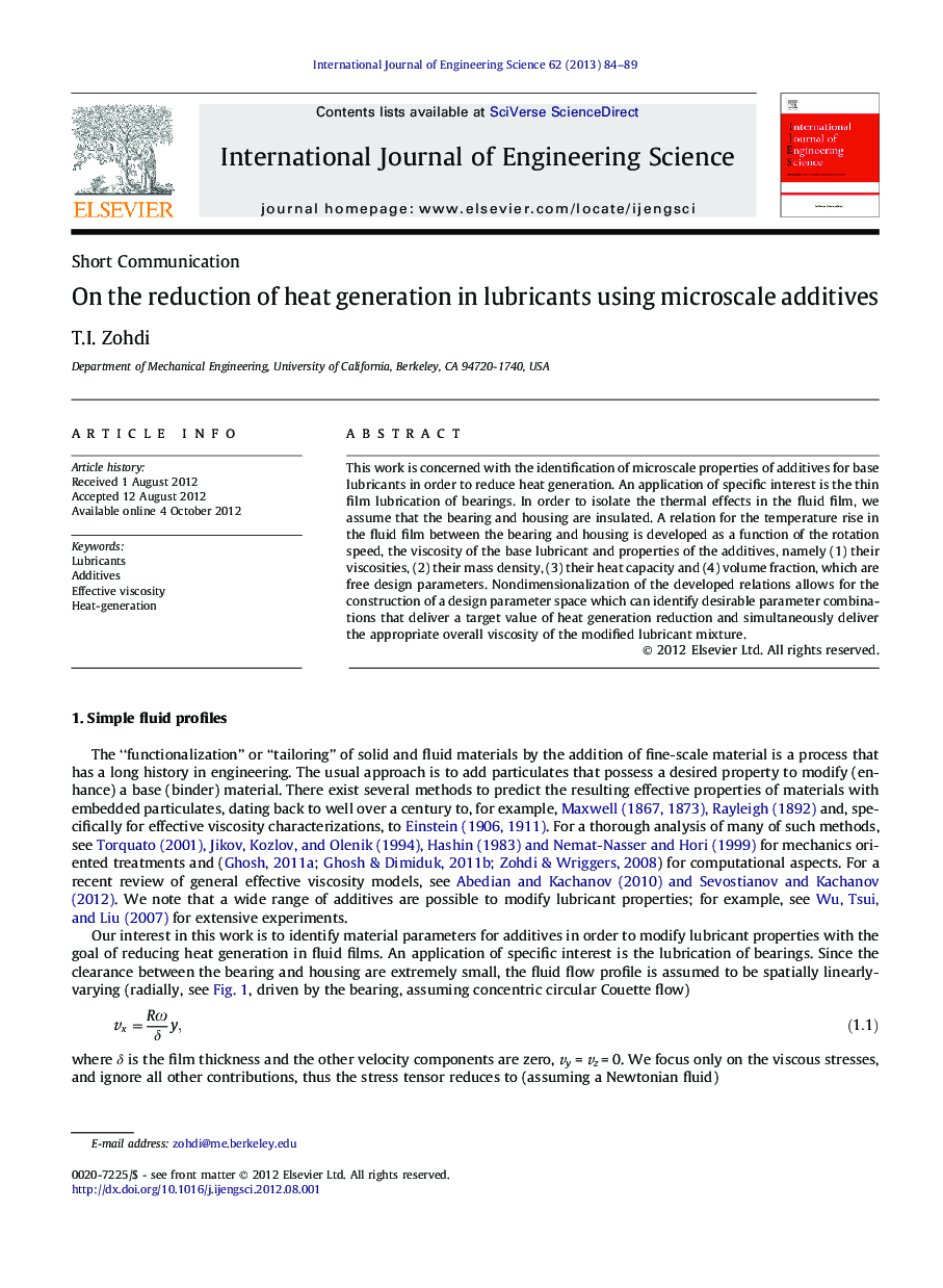 On the reduction of heat generation in lubricants using microscale additives