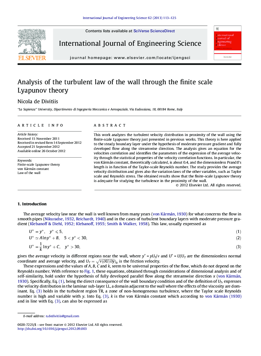 Analysis of the turbulent law of the wall through the finite scale Lyapunov theory