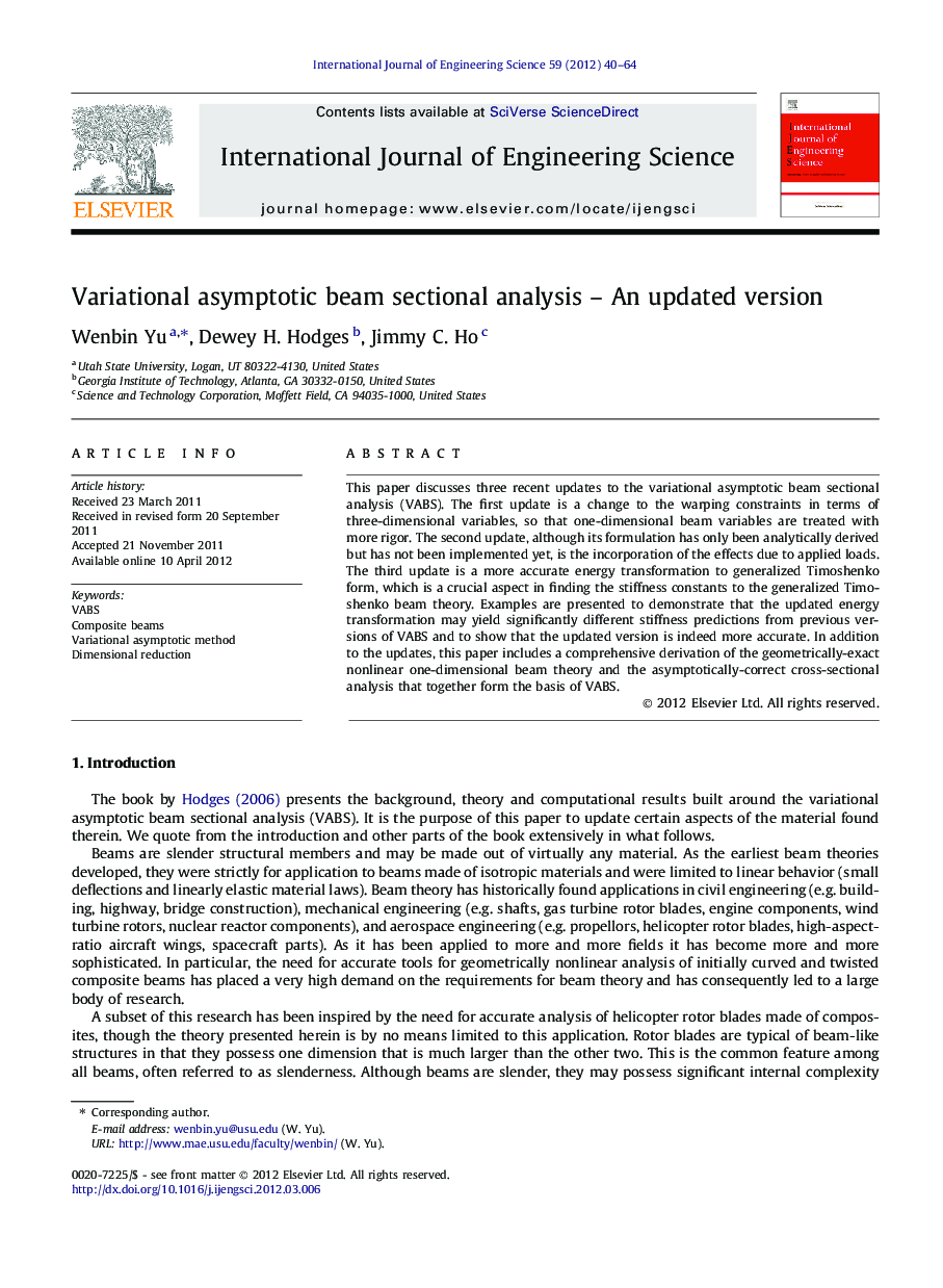 Variational asymptotic beam sectional analysis – An updated version