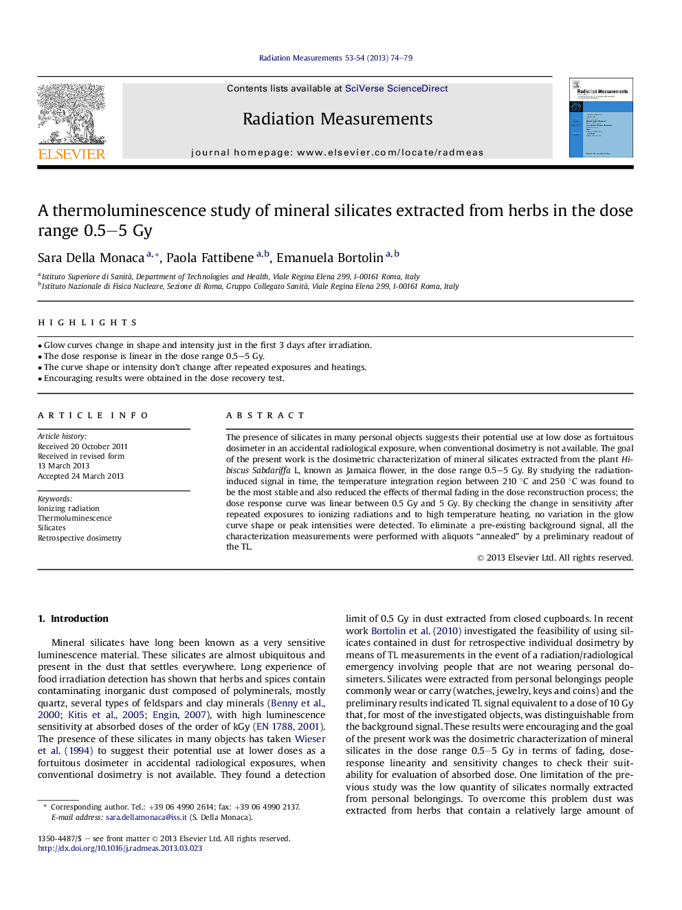 A thermoluminescence study of mineral silicates extracted from herbs in the dose range 0.5-5Â Gy