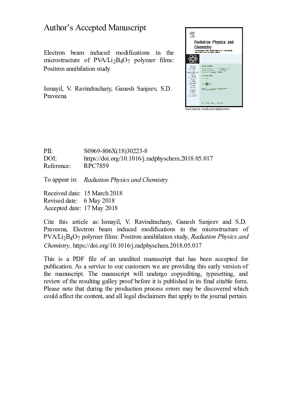 Electron beam induced modifications in the microstructure of PVA/Li2B4O7 polymer films: Positron annihilation study