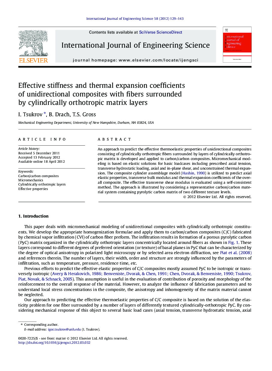 Effective stiffness and thermal expansion coefficients of unidirectional composites with fibers surrounded by cylindrically orthotropic matrix layers