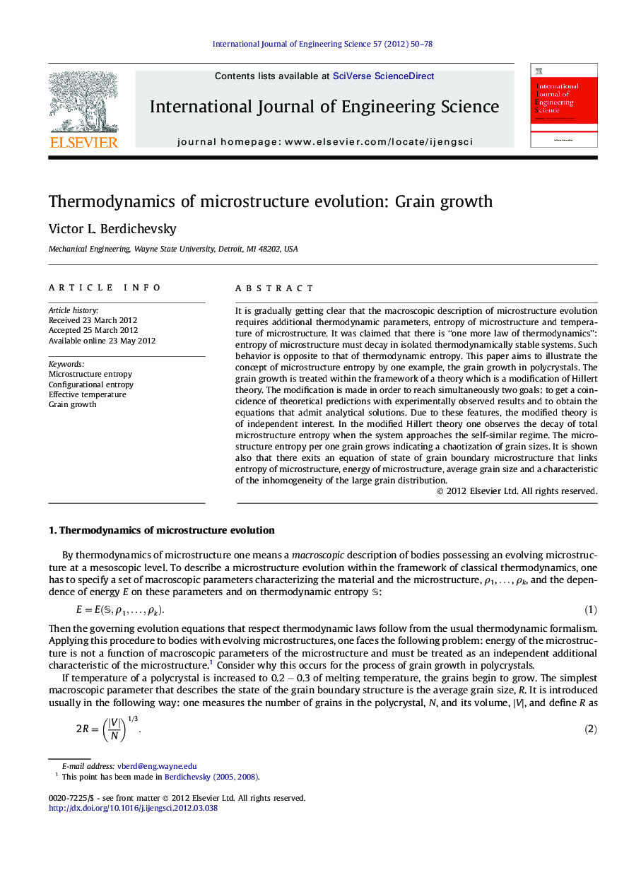 Thermodynamics of microstructure evolution: Grain growth