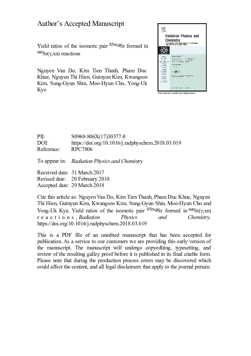 Yield ratios of the isomeric pair 85â¯m,gSr formed in natSr(Î³,xn) reactions