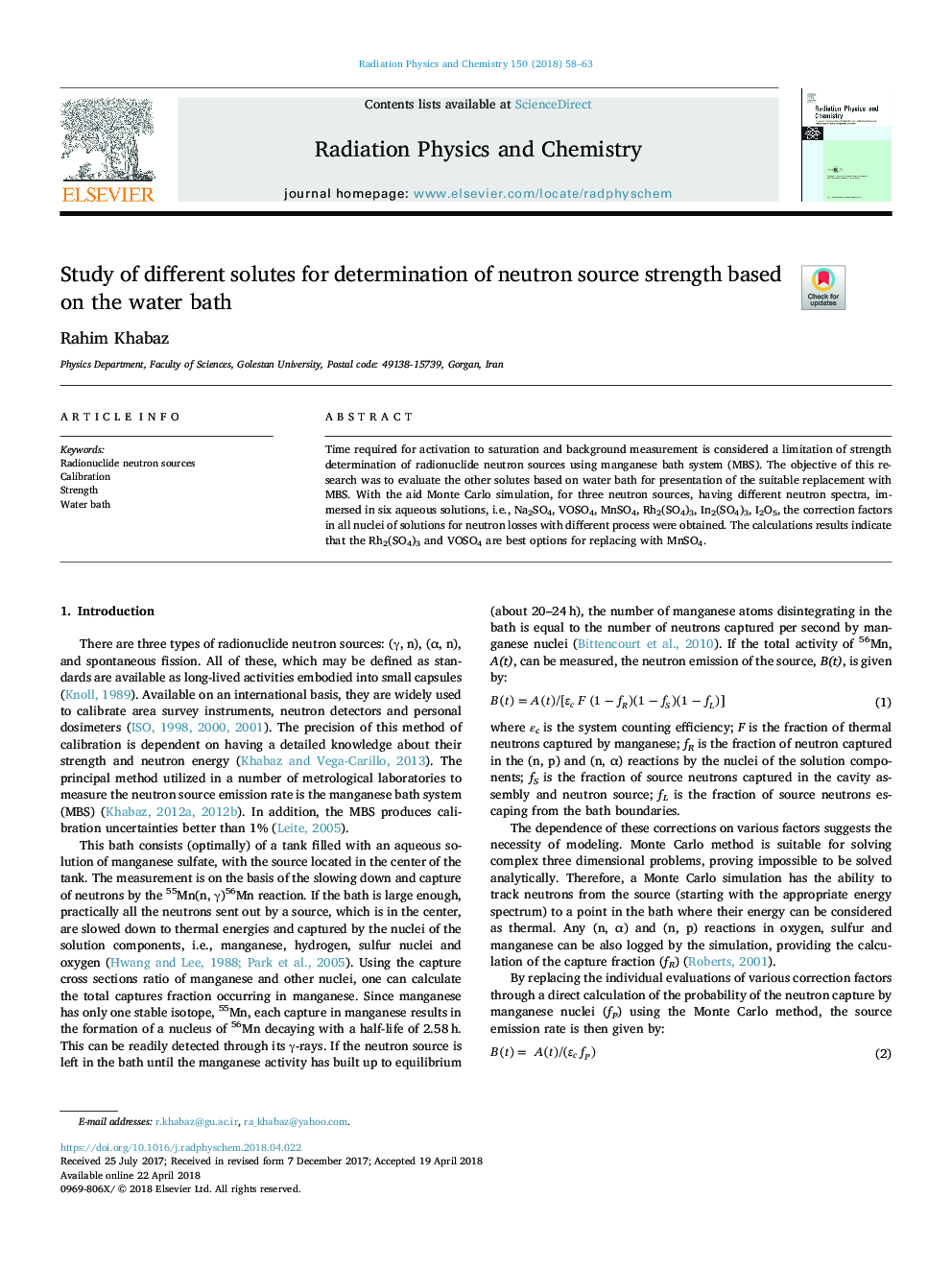 Study of different solutes for determination of neutron source strength based on the water bath