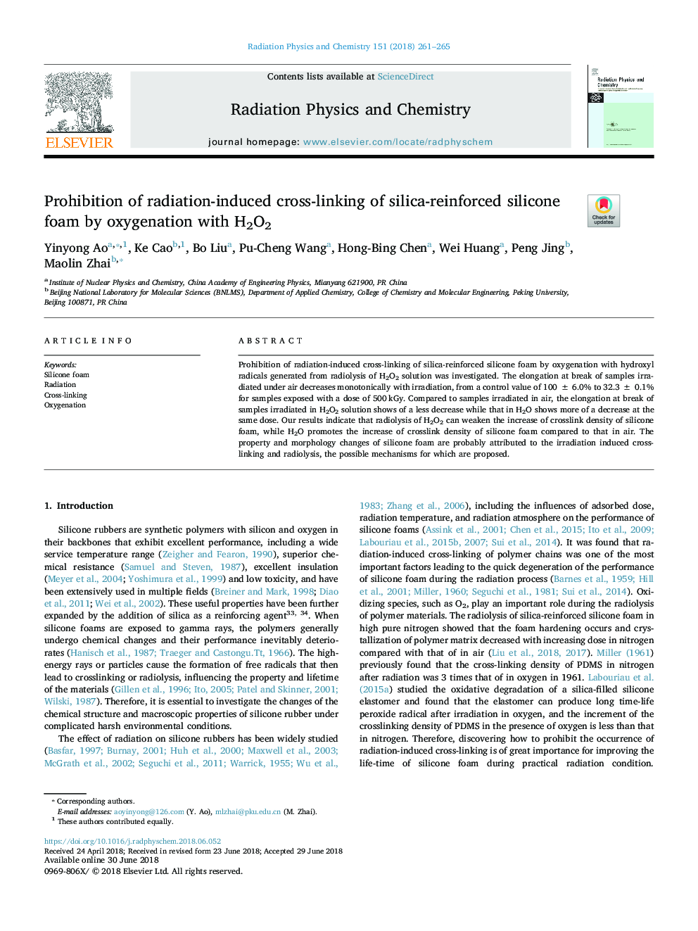 Prohibition of radiation-induced cross-linking of silica-reinforced silicone foam by oxygenation with H2O2