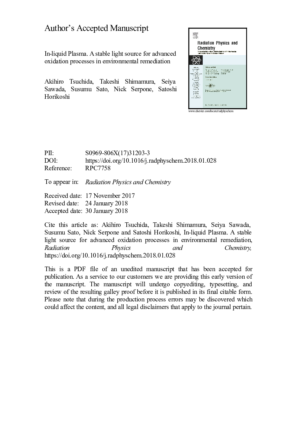 In-liquid Plasma. A stable light source for advanced oxidation processes in environmental remediation