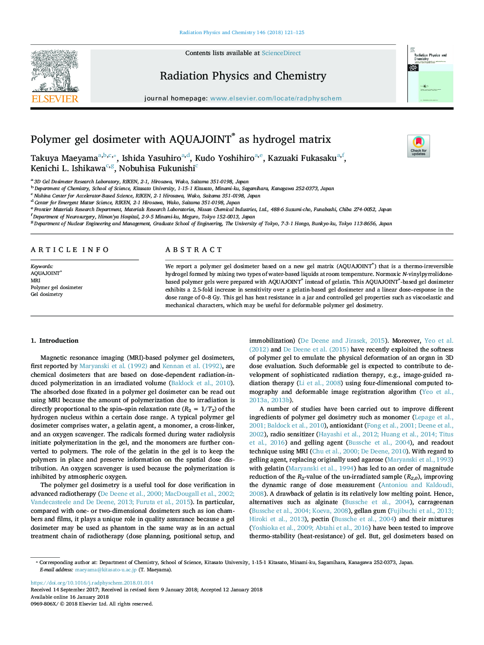 Polymer gel dosimeter with AQUAJOINT® as hydrogel matrix