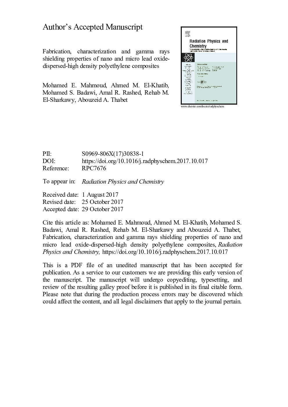 Fabrication, characterization and gamma rays shielding properties of nano and micro lead oxide-dispersed-high density polyethylene composites