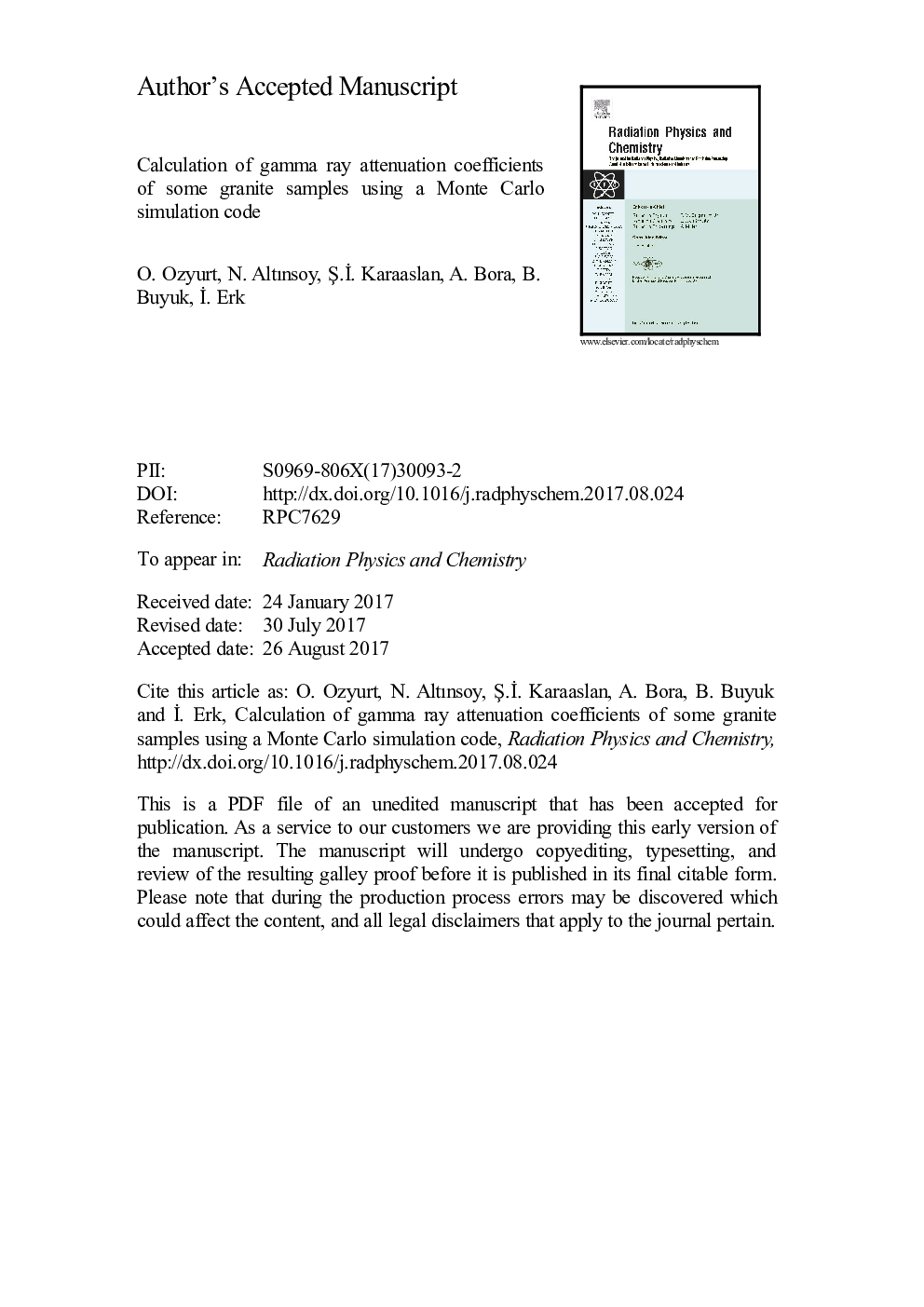 Calculation of gamma ray attenuation coefficients of some granite samples using a Monte Carlo simulation code