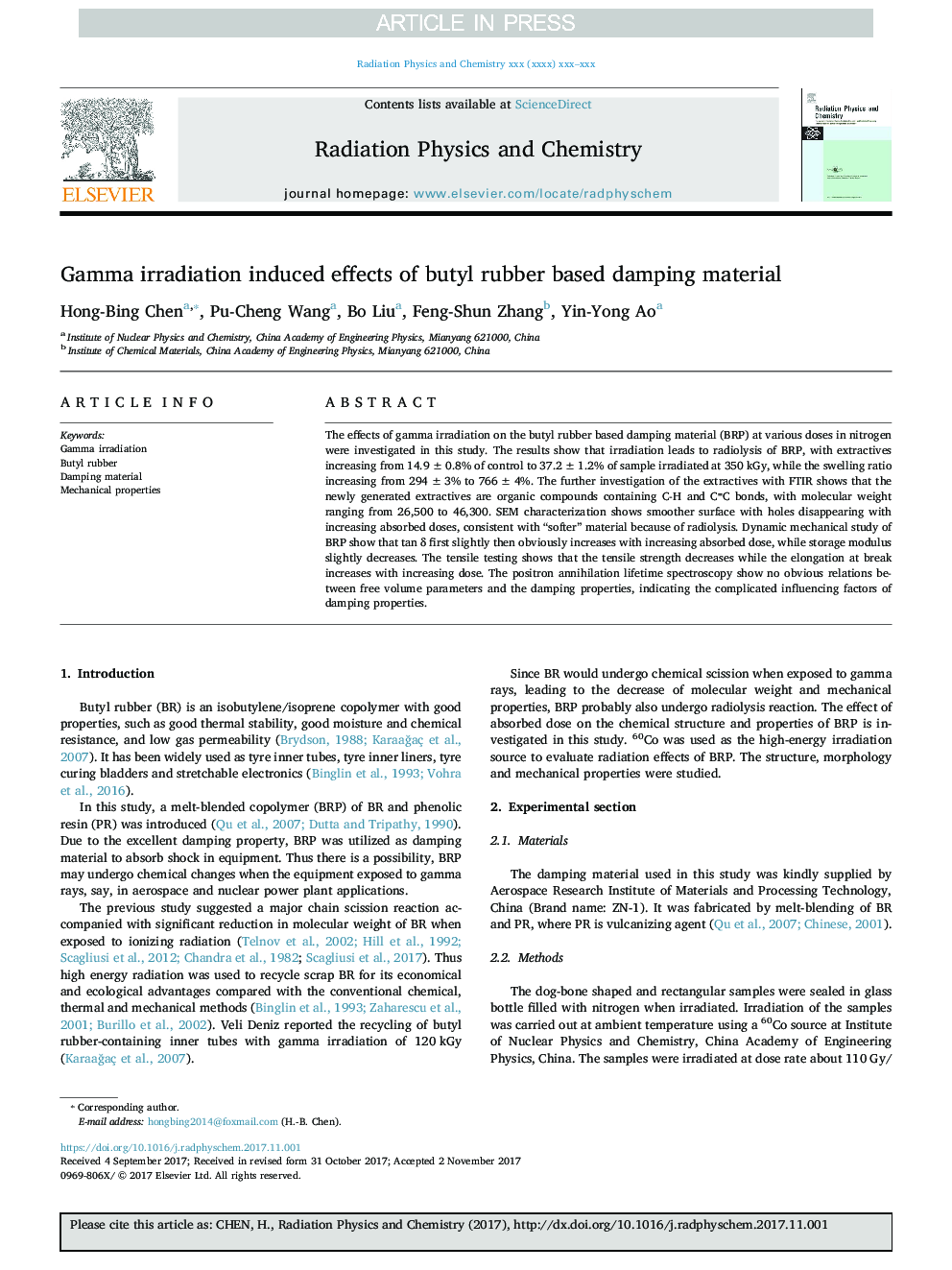 Gamma irradiation induced effects of butyl rubber based damping material