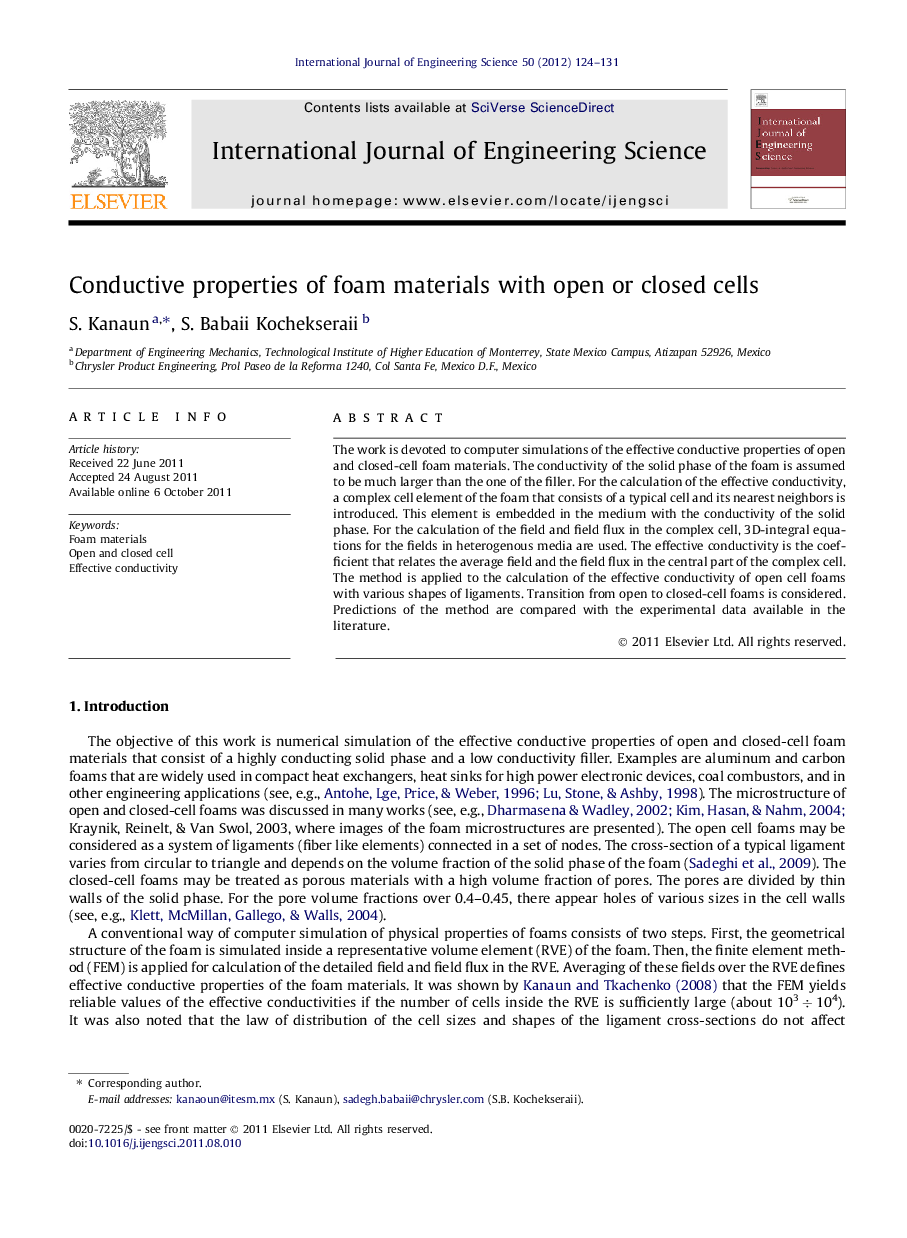 Conductive properties of foam materials with open or closed cells