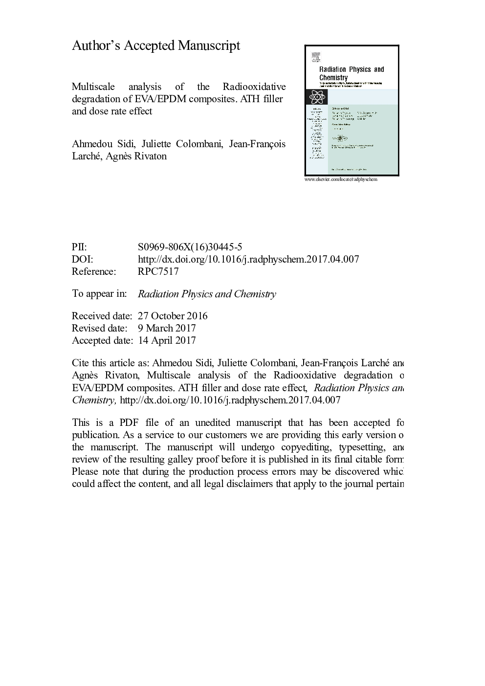 Multiscale analysis of the radiooxidative degradation of EVA/EPDM composites. ATH filler and dose rate effect