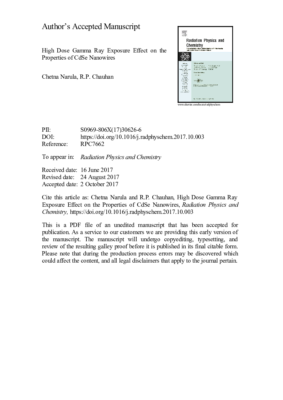 High dose gamma ray exposure effect on the properties of CdSe nanowires