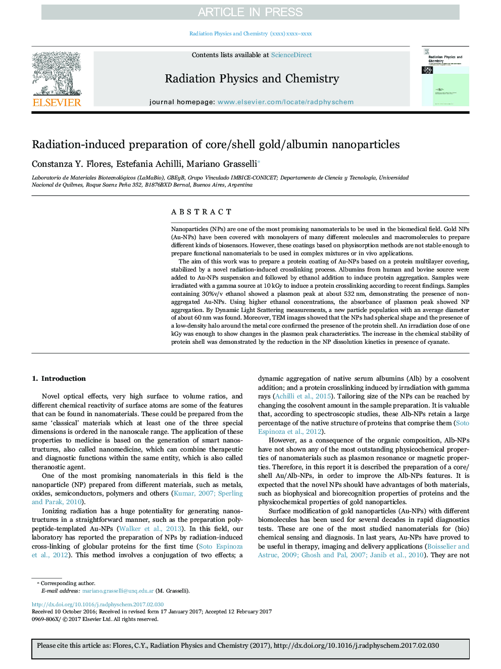 Radiation-induced preparation of core/shell gold/albumin nanoparticles