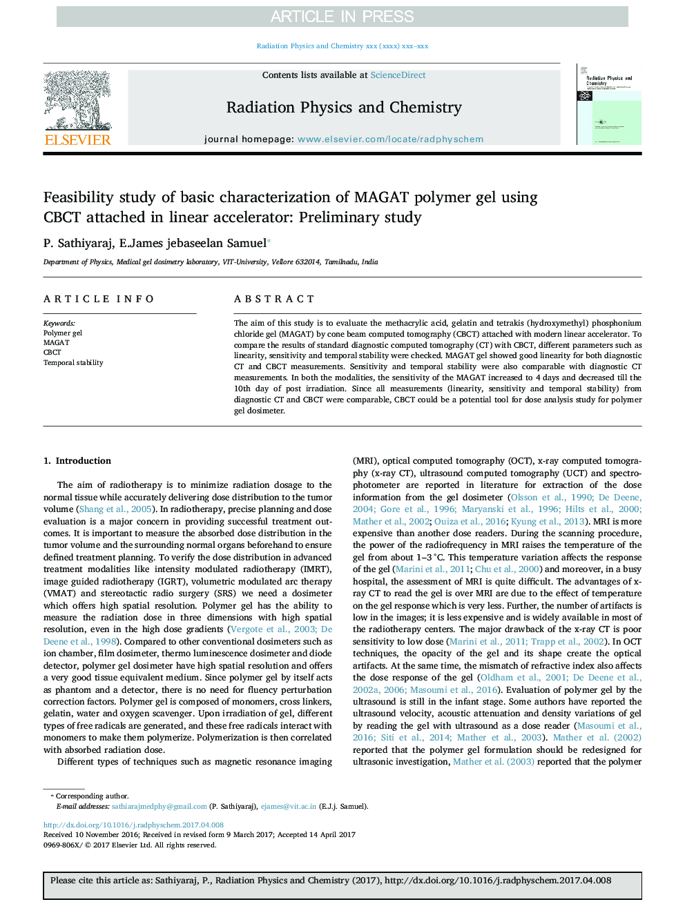 Feasibility study of basic characterization of MAGAT polymer gel using CBCT attached in linear accelerator: Preliminary study
