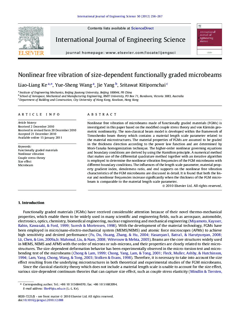 Nonlinear free vibration of size-dependent functionally graded microbeams