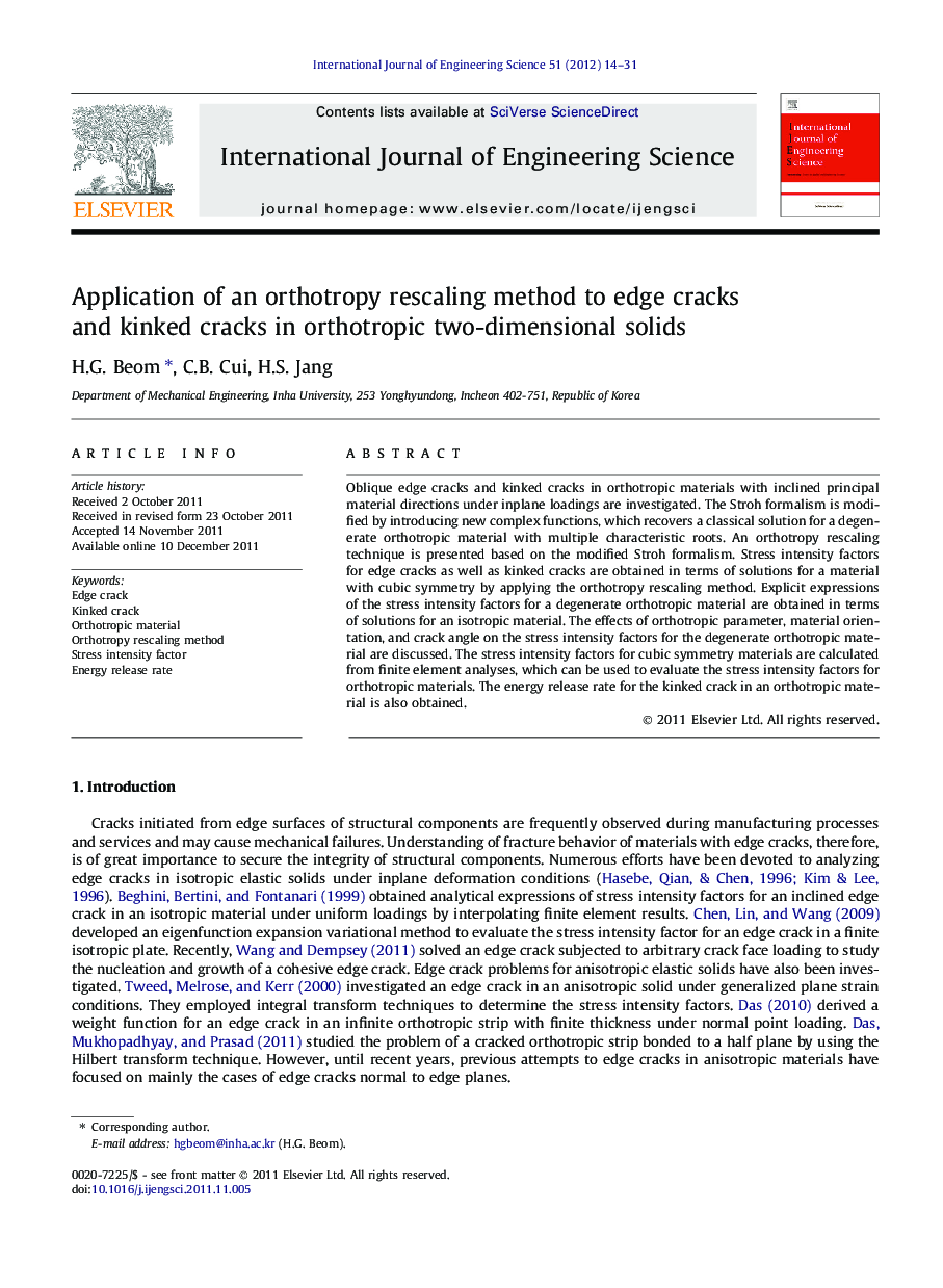 Application of an orthotropy rescaling method to edge cracks and kinked cracks in orthotropic two-dimensional solids