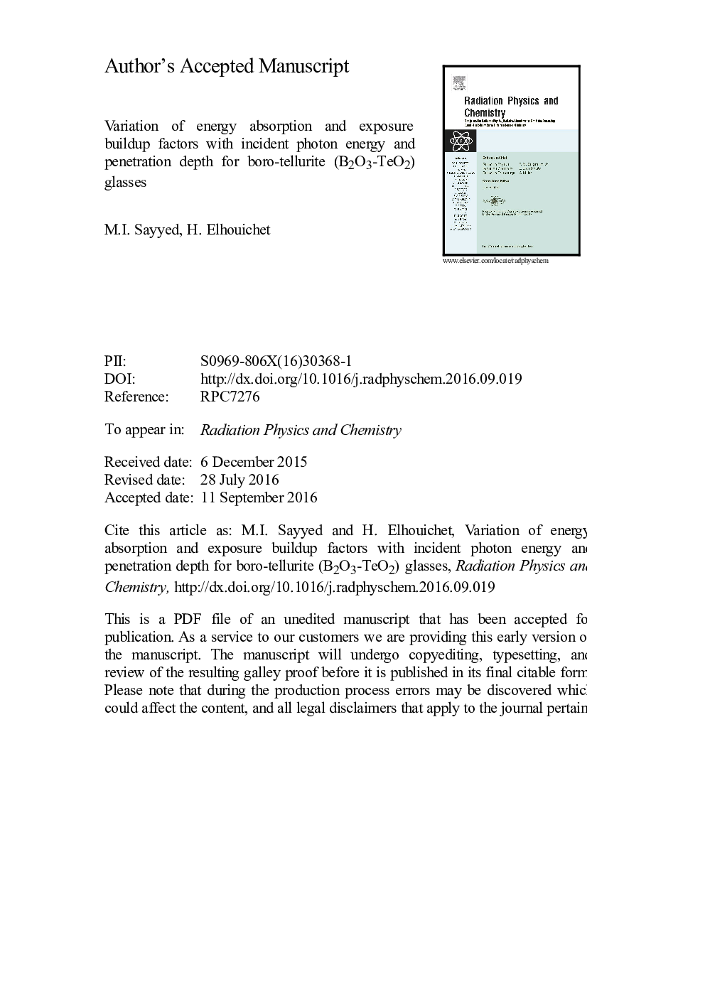 Variation of energy absorption and exposure buildup factors with incident photon energy and penetration depth for boro-tellurite (B2O3-TeO2) glasses